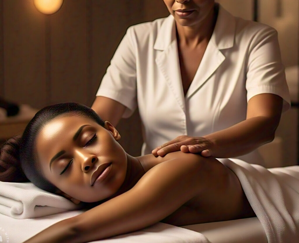an African lady receiving massage